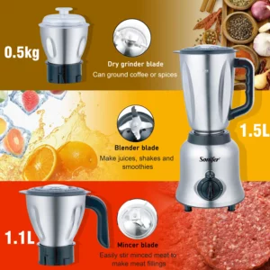 3 in 1 Blender&Meat Grinder&Juicer&Grinding Stainless Steel Kitchen Mixer Fruit Food Processor Ice Smoothies BPA Free Sonifer - Image 3