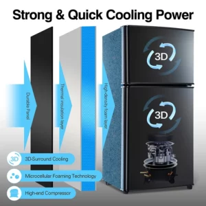 120L Double Door Refrigerator with Top Freezer Small Home Fridge for Apartment Dormitory - Image 4