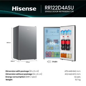 Gross 122L/Net 93L Single Door Refrigerator Fridge RR122D4ASU, Adjustable Thermostat, Big Door Shelf, Separate Chiller, Reversible Door, Low Noise, Child Lock RR122D4ASU - Image 5