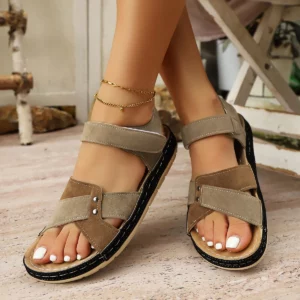 Color-Blocked Open-Toe Sandals for Women, Velcro Thick-Soled Soft-Soled Comfortable Casual Shoes, Breathable and Versatile Women's Shoes for Summer Commuting and Shopping - Image 1
