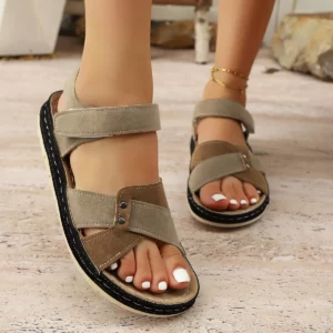 Color-Blocked Open-Toe Sandals for Women, Velcro Thick-Soled Soft-Soled Comfortable Casual Shoes, Breathable and Versatile Women's Shoes for Summer Commuting and Shopping - Image 2
