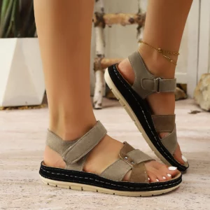 Color-Blocked Open-Toe Sandals for Women, Velcro Thick-Soled Soft-Soled Comfortable Casual Shoes, Breathable and Versatile Women's Shoes for Summer Commuting and Shopping - Image 3
