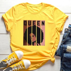 2024 Cool Melanin Tshirt Women Short Sleeve Top Yellow Femme T-Shirt Black Girl Magic Print Loose Female Clothes - Image 3