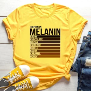 2024 Cool Melanin Tshirt Women Short Sleeve Top Yellow Femme T-Shirt Black Girl Magic Print Loose Female Clothes - Image 4