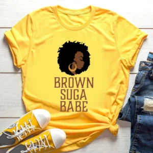 2024 Cool Melanin Tshirt Women Short Sleeve Top Yellow Femme T-Shirt Black Girl Magic Print Loose Female Clothes - Image 5