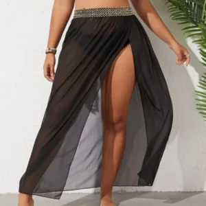 Dress on Beach Sun Protection Vacation Trade New Spot Fattening Plus Size Sexy and Thin Breathable Mesh Split Long Skirt - Image 4