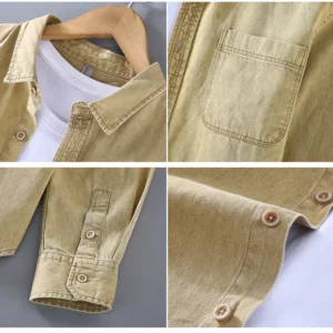 Japanese Style Long Sleeve Denim Shirt Men Spring Autumn High Street Washed Heavy Jean Tops Casual Pure Cotton Cowboy Shirts Man - Image 4