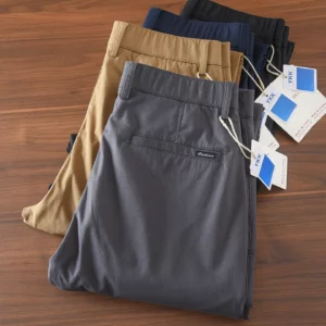 2277# Spring Autumn New American Retro Chino Casual Pants Men's Simple 97% Cotton Washed Micro Elastic Thick Straight Trousers - Image 4