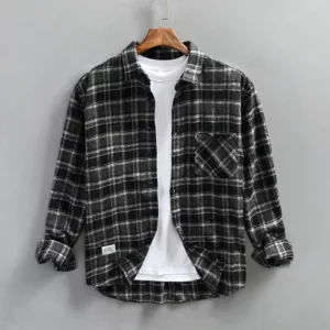 Z974 Spring Autumn Business Causal Daily Men Plaid Shirt Lapel Casual Long Sleeved Solid Color Breathable Male Thin Jackets Tops - Image 3