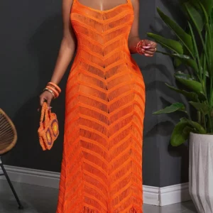 Leisure and fashionable summer sleeveless hollow transparent vacation dress - Image 1