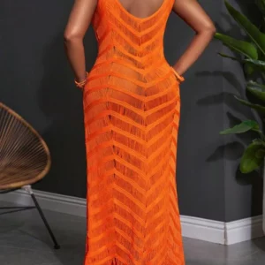 Leisure and fashionable summer sleeveless hollow transparent vacation dress - Image 7