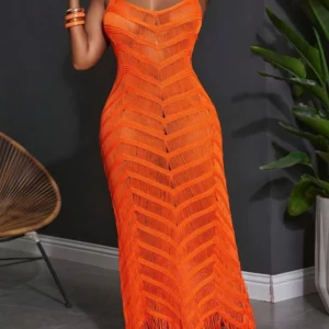 Leisure and fashionable summer sleeveless hollow transparent vacation dress - Image 4