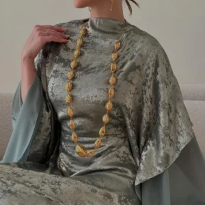Uni New Dubai Luxury Woman Evening Dress Mesh Dolman Sleeve Kaftans Woman Gold Stamping Abaya 2025 - Image 7