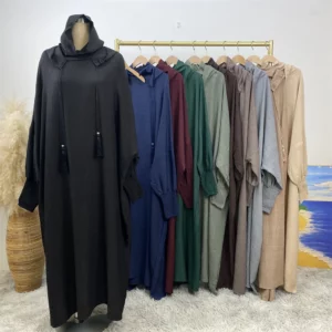 Women 12 Colors Abayas Muslim Ramadan Prayer Clothing With Hooded Jalaba Solid Casual Batwing Sleeve Arab Robe Eid Djellab - Image 2