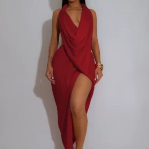 Satin Swing Collar Dress Evening Club Wear Dresses Women Summer Halter Sexy Bodycon Long Party Elegant Prom V Neck Dress - Image 2