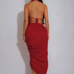 Satin Swing Collar Dress Evening Club Wear Dresses Women Summer Halter Sexy Bodycon Long Party Elegant Prom V Neck Dress - Image 3