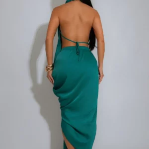 Satin Swing Collar Dress Evening Club Wear Dresses Women Summer Halter Sexy Bodycon Long Party Elegant Prom V Neck Dress - Image 5