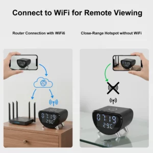 4K UHD WiFi6 Camera with 16GB SD Card, 5-in-1 Multifunctional: Wireless Phone Charger, Clock, Alarm, Room Thermometer - Image 3