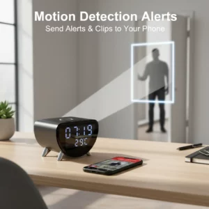 4K UHD WiFi6 Camera with 16GB SD Card, 5-in-1 Multifunctional: Wireless Phone Charger, Clock, Alarm, Room Thermometer - Image 4