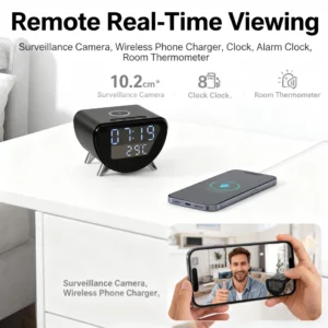 4K UHD WiFi6 Camera with 16GB SD Card, 5-in-1 Multifunctional: Wireless Phone Charger, Clock, Alarm, Room Thermometer - Image 6