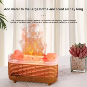 New Himalayan Natural Crystal Rock Salt Stone Ambient Light Bedroom Humidifier Seven-color Flame Essential Oil Diffuser - Image 2