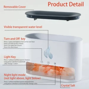 New Fireplace Humidifier Crystal Salt Rock Fire 7 Color Flame Lamp Aroma Volcano Air Humidifier Essential Oil Diffuser for Home - Image 5
