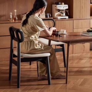 French Nordic Style Design Solid Wood Dining Chair Living Room Restaurant Chair Home Leisure Back Bedroom Dressing Chairs - Image 5