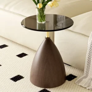 Italian Style Glass Coffee Table Light Luxury Tempered Glass Coffee Table Living Room Sofa Side Table Imitation Wood Grain - Image 2