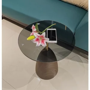 Italian Style Glass Coffee Table Light Luxury Tempered Glass Coffee Table Living Room Sofa Side Table Imitation Wood Grain - Image 3