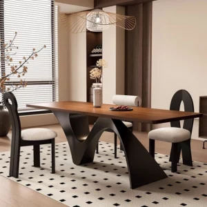 Modern retro solid wood rectangular dining table set A table with four chairs for living room or apartment furniture - Image 3