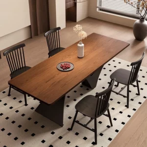 Modern retro solid wood rectangular dining table set A table with four chairs for living room or apartment furniture - Image 4