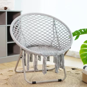Outdoor Camping Folding Chair Household Indoor Leisure Lazy Chair Pure Hand-woven Portable Moon Chair - Image 5