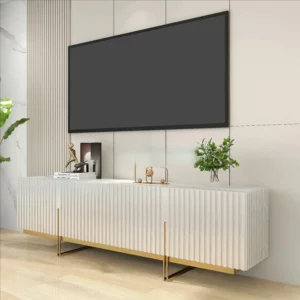 Modern White TV Unit Tv Stand And Coffee Table Set Stone Top Black Entertainment Center Cabinet For Living Room Furniture - Image 3