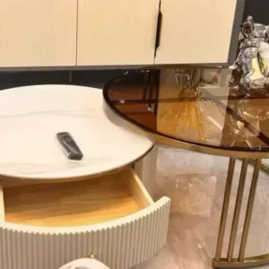 Modern White TV Unit Tv Stand And Coffee Table Set Stone Top Black Entertainment Center Cabinet For Living Room Furniture - Image 5