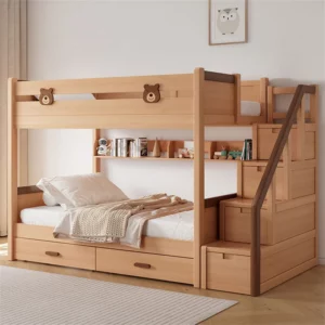 Boy Bunk Bed With Stairs Storage Furniture Double-Decker Solid Wood Children's Bed - Image 7