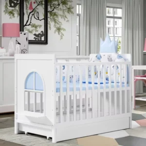 European Style 6 in 1 White Wooden Baby Crib Convertible New Born Baby Boy Luxury Bed with Bedding Set - Image 2