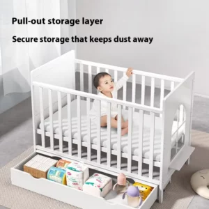 European Style 6 in 1 White Wooden Baby Crib Convertible New Born Baby Boy Luxury Bed with Bedding Set - Image 3