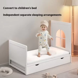 European Style 6 in 1 White Wooden Baby Crib Convertible New Born Baby Boy Luxury Bed with Bedding Set - Image 5