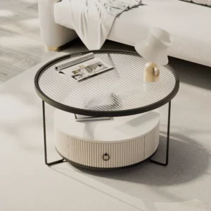 Small Apartment Changhong Glass Coffee Table Cream Wound Sofa Drawer Round Internet Celebrity Mini Slab Side Storage - Image 1