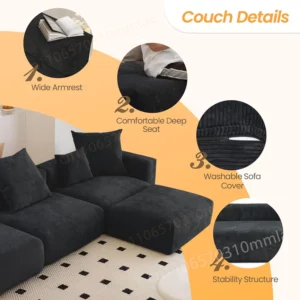DIGGERA 181" Oversized Compressed Sofa Boneless Couch Modular Sofas for Living Room Huge 4-Seats Sectional Couches with Chaise - Image 3