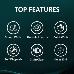 Hisense Front Loading Washing Machine WFSQ8012VMT, 1200RPM, SteamWash, Durable Inverter, Quick Wash, Self-Diagnosticfault Finding, Drum Clean, Delay End, Favorite Function 8 kg WFSQ8012VMT Grey - Image 6