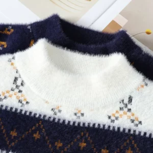 Winter Plaid Mink Cashmere Sweater Men O neck Mens Sweaters Top Quality Knit Sweater Thick Warm Pullover Men - Image 3