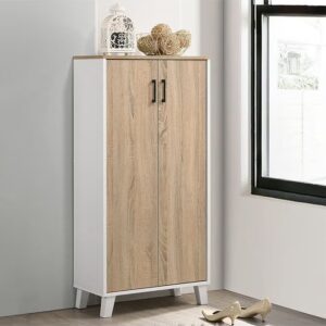 Lolly 2 Door Shoe Cabinet Modern Design Wooden Furniture Shoe Organiser For Entryway Hallway Made in Malaysia Shoe Rack L 60 x W 30 x H 123 cm White/Sonoma Oak - Image 2