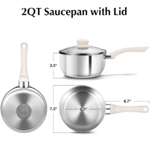 KOCH SYSTEME CS 1/2/3QT Stainless Steel Saucepan with Lid Nonstick Milk Pots with Stay-cool Bakelite Handle Kitchen Sauce Pot - Image 5