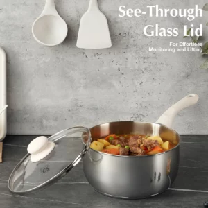 KOCH SYSTEME CS 1/2/3QT Stainless Steel Saucepan with Lid Nonstick Milk Pots with Stay-cool Bakelite Handle Kitchen Sauce Pot - Image 3
