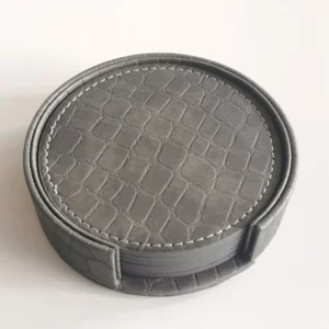Aixiangru Leather Coasters Sets Coaster Holder & 6Pcs Cup Coaster Coasters For Glasses Kitchen Accessories Black Drink Coaster - Image 4