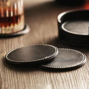 Aixiangru Leather Coasters Sets Coaster Holder & 6Pcs Cup Coaster Coasters For Glasses Kitchen Accessories Black Drink Coaster - Image 5