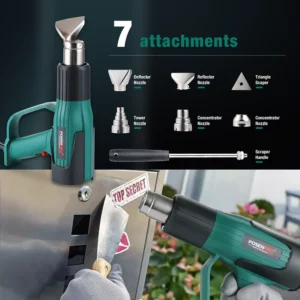 POSENPRO 2000W Hot Air Gun, With 6pcs Accessories (Including 5pcs Nozzles) 2 Adjustable Temperature Ranges of 60-350℃/60-600℃ - Image 3