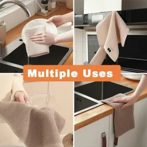 1-6PCS Household Cleaning Cloth Wholesale Thickened Waffle Weave Kitchen Towels Dishwashing And Degreasing Quick Drying Cloth - Image 3