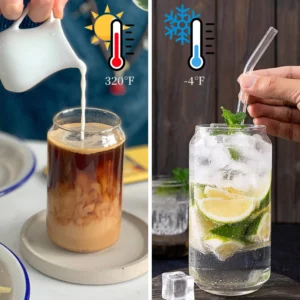1/4PCS 400ML Glass Cup With Bamboo Lids and Glass Straw Cleaning Brush Beer Can Shaped Tumbler Cup for Cocktail Iced Coffee Cups - Image 4